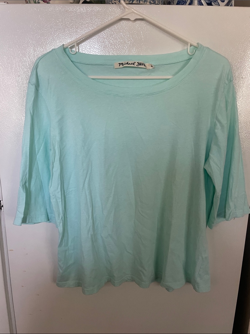 Michael Stars OS 100% Cotton Seafoam Scoop Neck Relaxed Top 3/4 Sleeve Comfort
